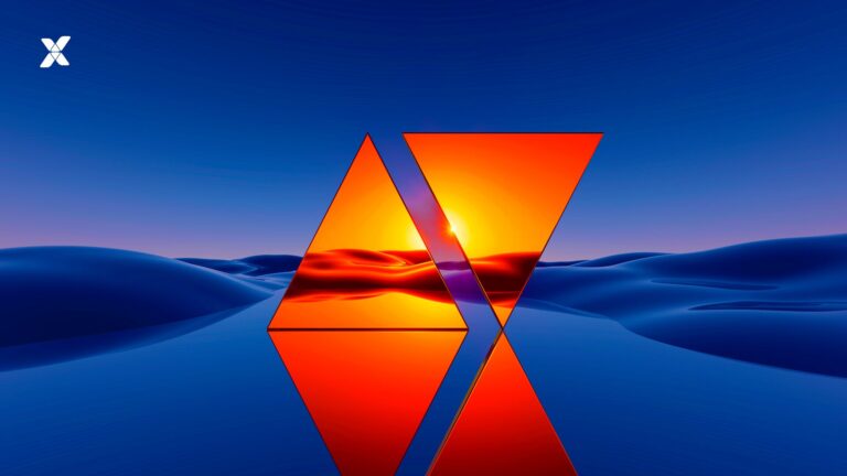 Image of two orange triangles on a blue background