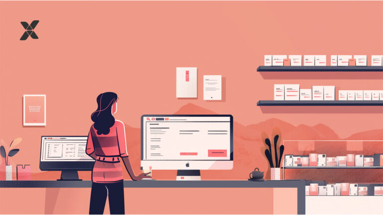 a woman standing in front of a computer